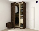 Trueliving 3 Door Corner Brown wardrobe in Laminates Finish with Drawers (1524MM X 609MM X 2438.4MM)